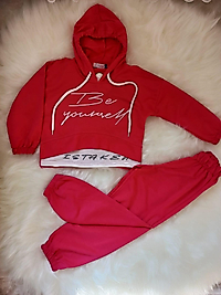 Pink star Kapşonlu kız çocuk 2'li Takım