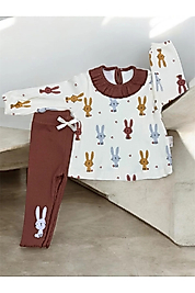 çojuxs Kız Bebe Tavşan Desenli Badili 2'li Takım