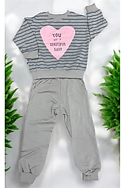 Limones Kız Çocuk Kalpli Çizgili Alt Üst Takım