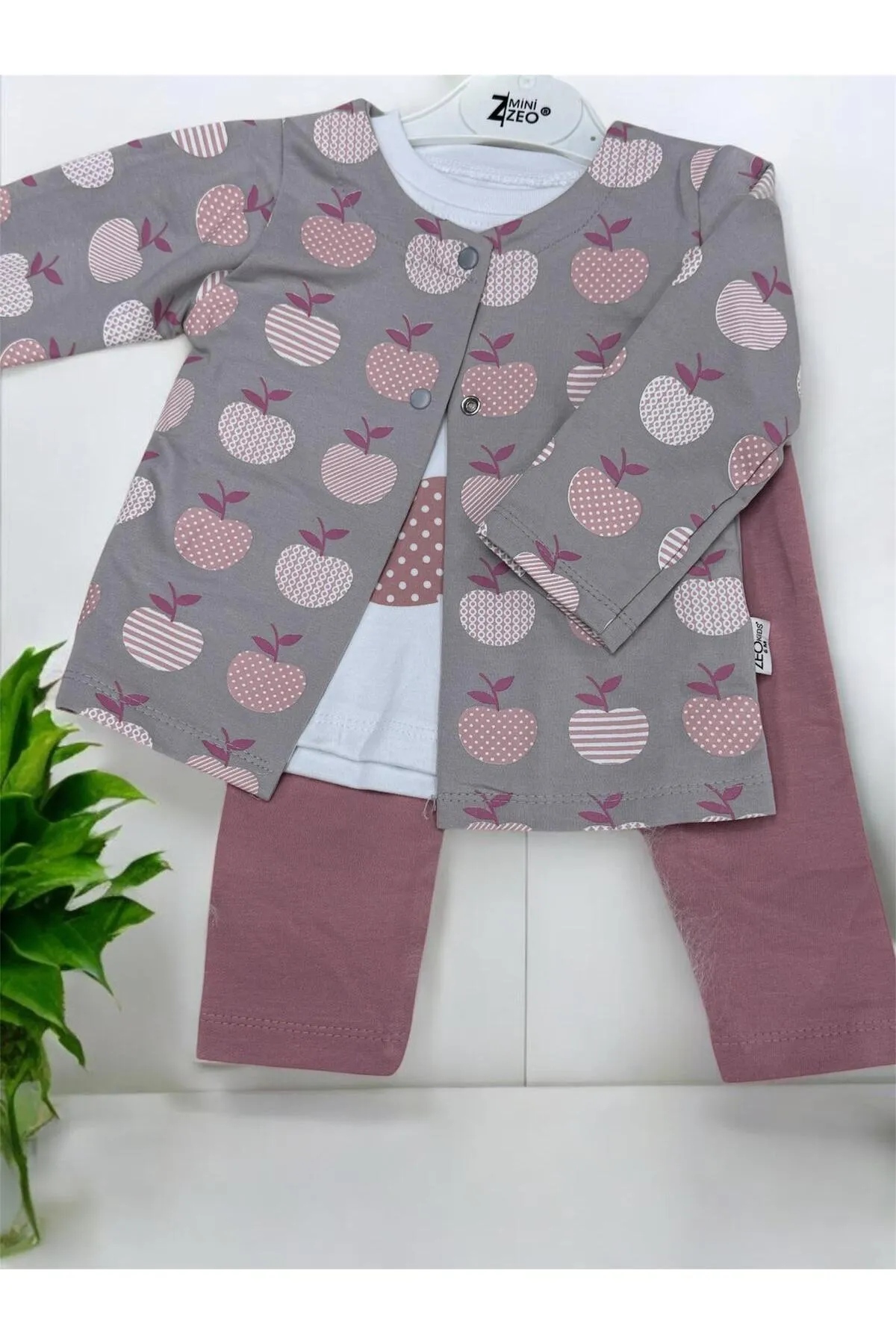 Zeo Kız Bebe Elma Desenli 2'li Bebe Takım