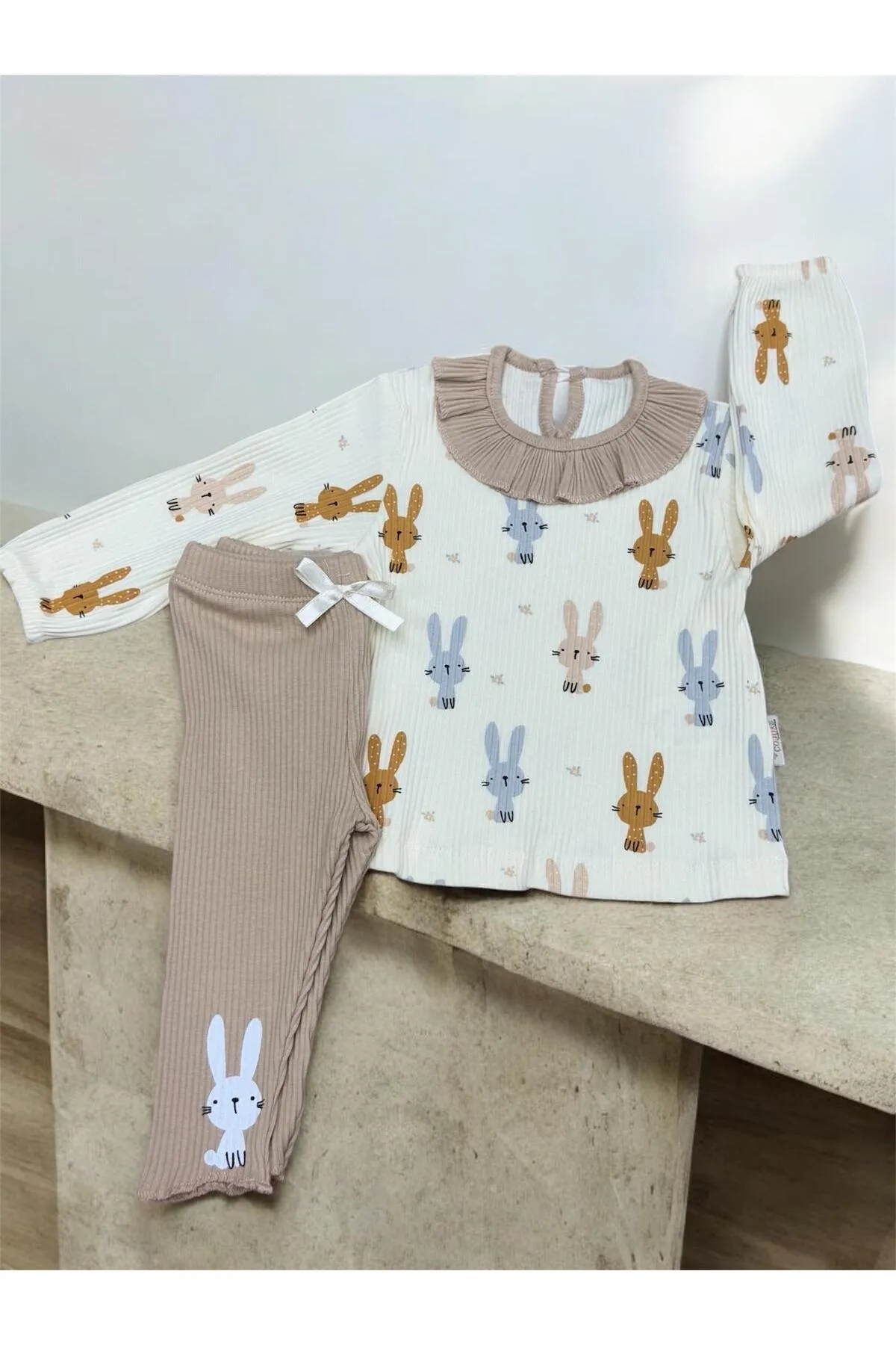 çojuxs Kız Bebe Tavşan Desenli Badili 2'li Takım