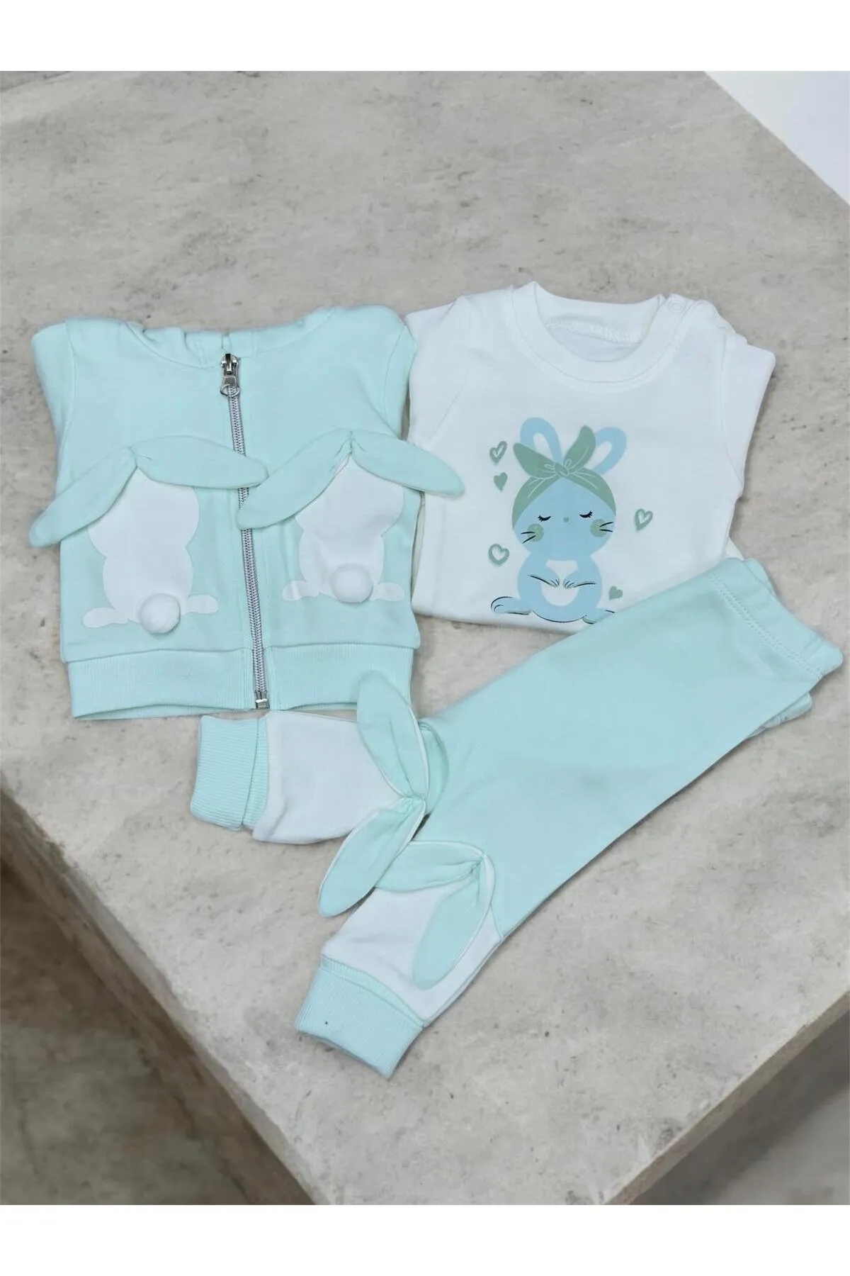 Mc. Elci Baby Kız Bebe Tavşan Figürlü 3'lü Takım