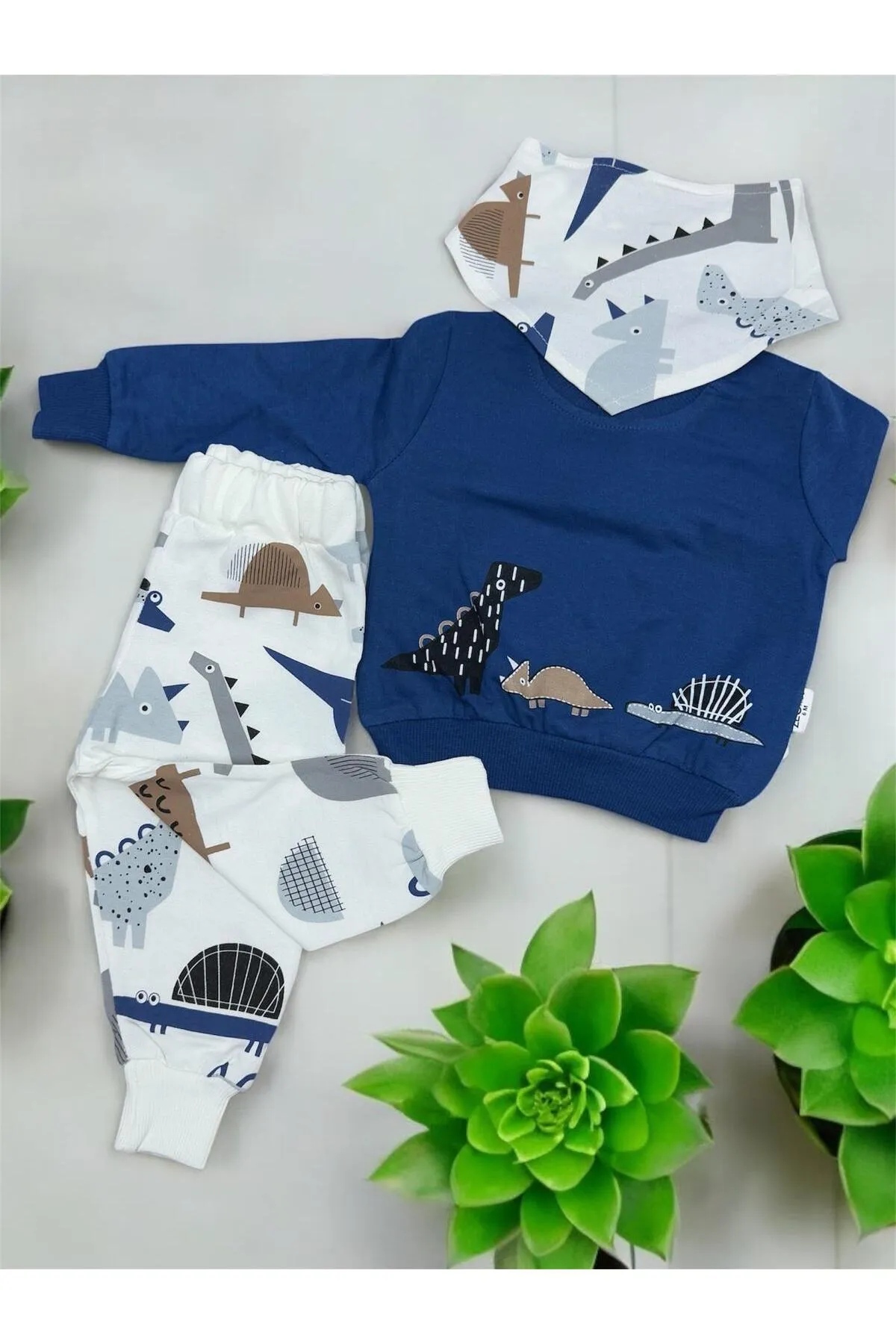 Zeo Erkek Yaka Flarlı 3'lü Bebe Takım