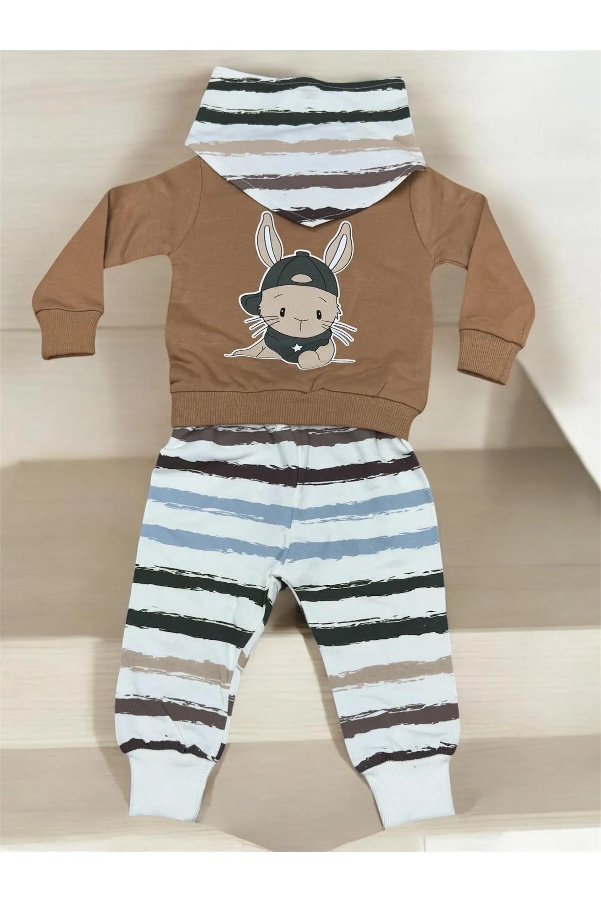 Zeo Erkek Yaka Flarlı 3'lü Bebe Takım